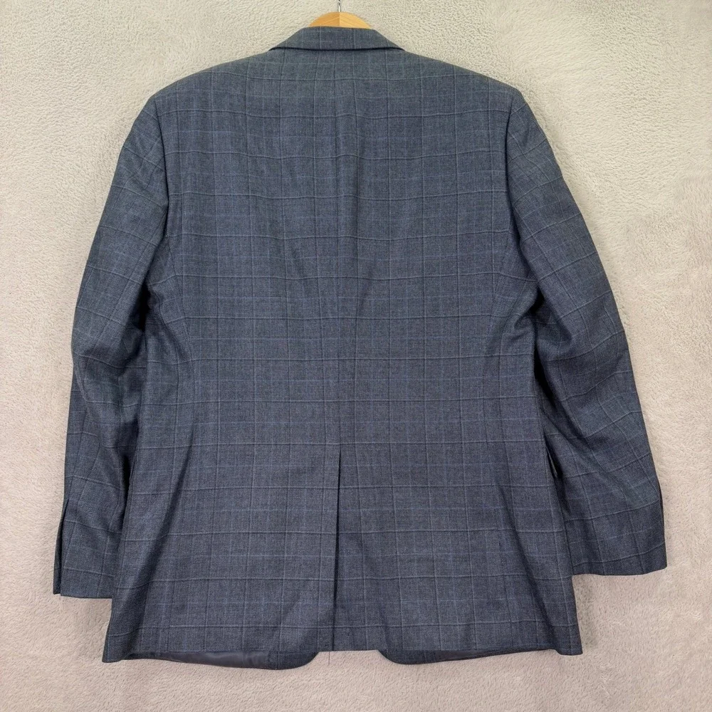 Lauren Ralph Lauren Mens 40R Blazer Blue Silk Wool Windowpane Plaid Sport Coat